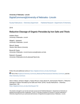 Reductive Cleavage of Organic Peroxides by Iron Salts and Thiols