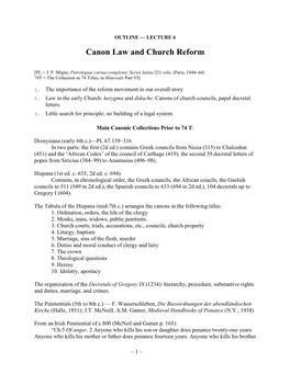 LECTURE 6 Canon Law and Church Reform