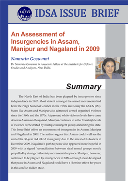 An Assessment of Insurgencies in Assam, Manipur and Nagaland in 2009