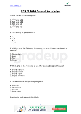 CDS II 2020 General Knowledge