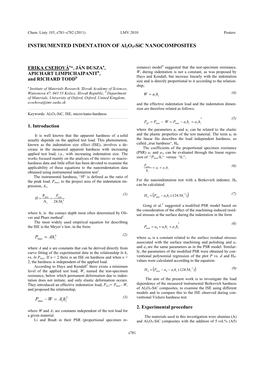 INSTRUMENTED INDENTATION of Al2o3-Sic NANOCOMPOSITES