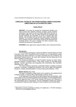 Coralgal Facies of the Upper Eocene-Lower Oligocene Limestones in Letca-Răstoci Area