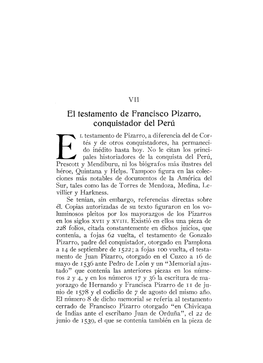 El Testamento De Francisco Pizarro, Conquistador Del Perú / Raúl Porras