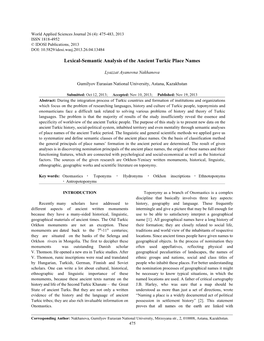 Lexical-Semantic Analysis of the Ancient Turkic Place Names