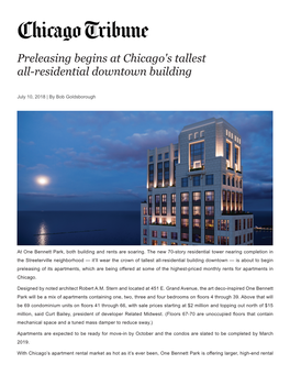 Preleasing Begins at Chicago's Tallest All-Residential Downtown Building