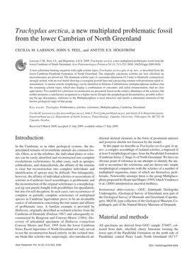 Trachyplax Arctica, a New Multiplated Problematic Fossil from the Lower Cambrian of North Greenland