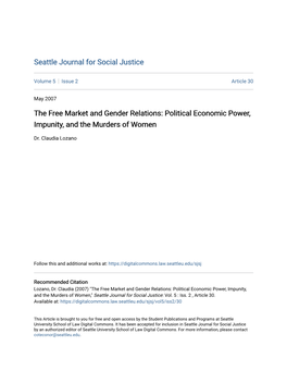 Political Economic Power, Impunity, and the Murders of Women