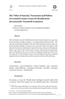 The “Odor of Sanctity.” Veneration and Politics in Leonard Lessius’S Cause for Beatification (Seventeenth–Twentieth Centuries)