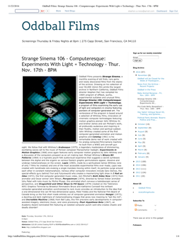 Oddball Films: Strange Sinema 106 - Computeresque: Experiments with Light + Technology - Thur