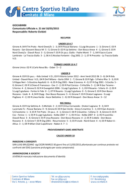 GIOCABIMBI Comunicato Ufficiale N. 21 Del 18/03/2015 Responsabile: Roberto Cividati