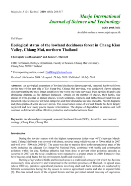 Ecological Status of the Lowland Deciduous Forest in Chang Kian Valley, Chiang Mai, Northern Thailand