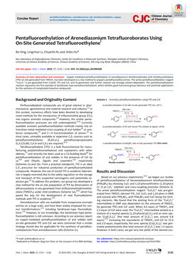 Pentafluoroethylation of Arenediazonium Tetrafluoroborates Using On‐Site Generated Tetrafluoroethylene