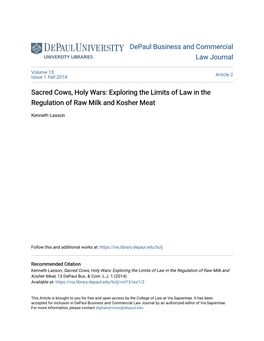 Sacred Cows, Holy Wars: Exploring the Limits of Law in the Regulation of Raw Milk and Kosher Meat