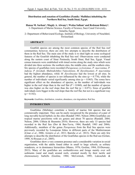 Distribution and Zonation of Goatfishes (Family: Mullidae) Inhabiting the Northern Red Sea, South Sinai, Egypt