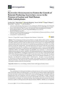 Bacteroides Thetaiotaomicron Fosters the Growth of Butyrate-Producing Anaerostipes Caccae in the Presence of Lactose and Total Human Milk Carbohydrates