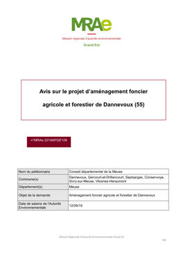 Avis Sur Le Projet D'aménagement Foncier Agricole Et Forestier De