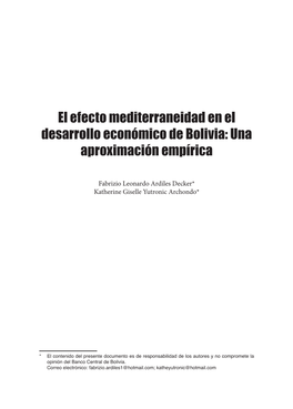 El Efecto Mediterraneidad En El Desarrollo Económico De Bolivia: Una Aproximación Empírica