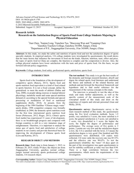 Research Article Research on the Satisfaction Degree of Sports Food from College Students Majoring in Physical Education