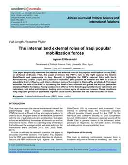 The Internal and External Roles of Iraqi Popular Mobilization Forces