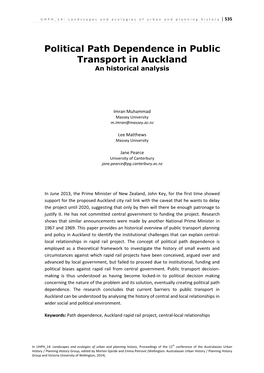 Political Path Dependence in Public Transport in Auckland an Historical Analysis