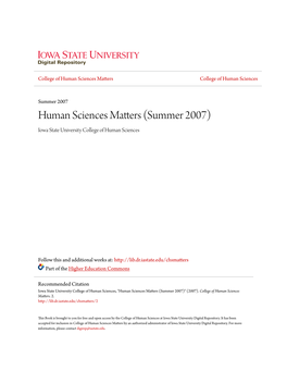 Human Sciences Matters (Summer 2007) Iowa State University College of Human Sciences