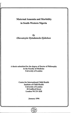 Maternal Anaemia and Morbidity in South-Western Nigeria