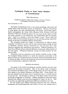 Cytological Studies on Some Indian Members of Commelinaceae The