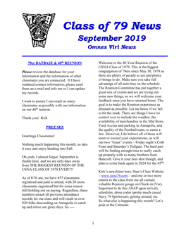 Class of 79 News September 2019 Omnes Viri News