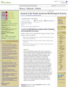 Journal of the North American Benthological Society