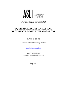 Equitable Accessorial and Recipient Liability in Singapore