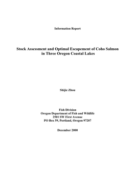 Stock Assessment and Optimal Escapement of Coho Salmon in Three Oregon Coastal Lakes