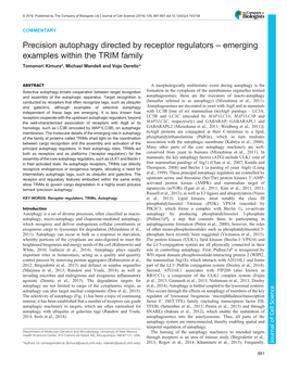 Precision Autophagy Directed by Receptor Regulators – Emerging Examples Within the TRIM Family Tomonori Kimura*, Michael Mandell and Vojo Deretic*