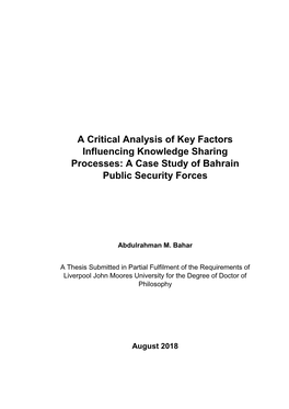 A Critical Analysis of Key Factors Influencing Knowledge Sharing Processes: a Case Study of Bahrain Public Security Forces