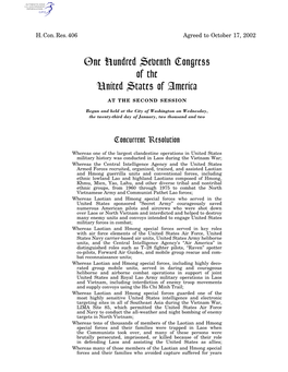 One Hundred Seventh Congress of the United States of America