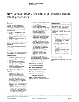 New Lenovo 3000 J100 and J105 Systems Feature Latest Processors