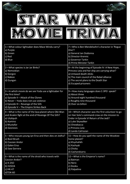 1—What Colour Lightsaber Does Mace Windu Carry? A) Purple B) Green C