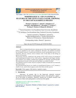 Morphological and Anatomical Features of the Genus Gagea Salisb., Growing in the East Kazakhstan Region