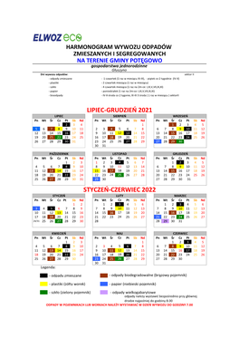 Harmonogram Wywozu Odpadów Zmieszanych I Segregowanych