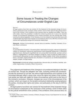 Some Issues in Treating the Changes of Circumstances Under English Law