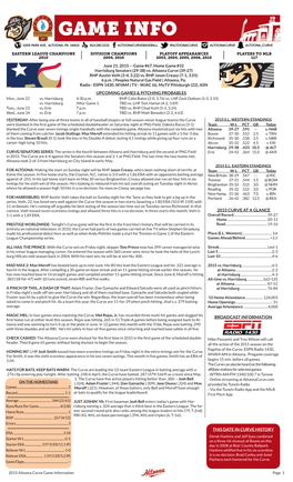 2015 Curve at a Glance Broadcast Information Upcoming Games & Pitching Probables This Date in Curve History