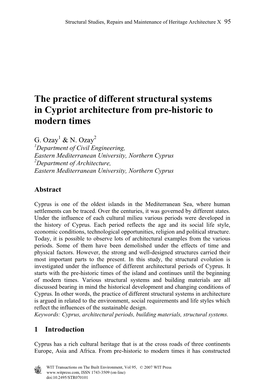 The Practice of Different Structural Systems in Cypriot Architecture from Pre-Historic to Modern Times