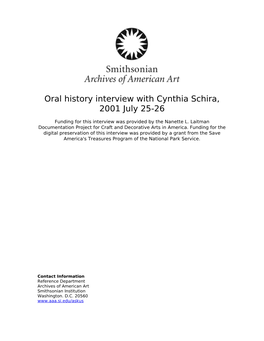 Oral History Interview with Cynthia Schira, 2001 July 25-26