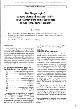 Der Fliegentaghaft Psectra Diptera (BURMEISTER 1839) in Deutschland Und Seine Geschichte (Neuroptera, Hemerobiidae)1