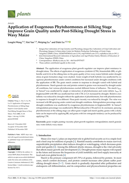 Application of Exogenous Phytohormones at Silking Stage Improve Grain Quality Under Post-Silking Drought Stress in Waxy Maize