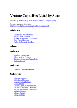 Venture Capitalists Listed by State