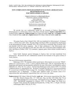 New Combinations from Heliotropium to Euploca (Boraginales: Heliotropiaceae) for North American Species