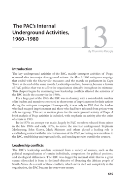 The PAC's Internal Underground Activities, 1960–1980