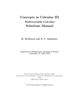 Concepts in Calculus III Solutions Manual