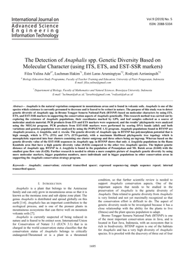 The Detection of Anaphalis Spp. Genetic Diversity Based on Molecular Character (Using ITS, ETS, and EST-SSR Markers)