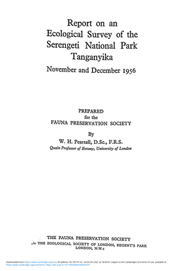 Report on an Ecological Survey of the Serengeti National Park Tanganyika November and December 1956